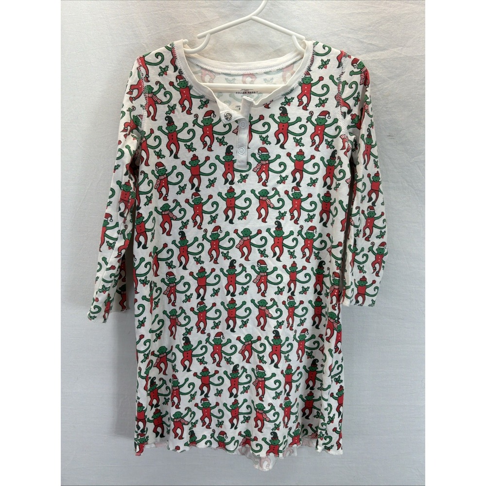 ROLLER RABBIT Kids Merry Monkey Christmas Pajama Top 100% Pima Cotton Sz 6yrs